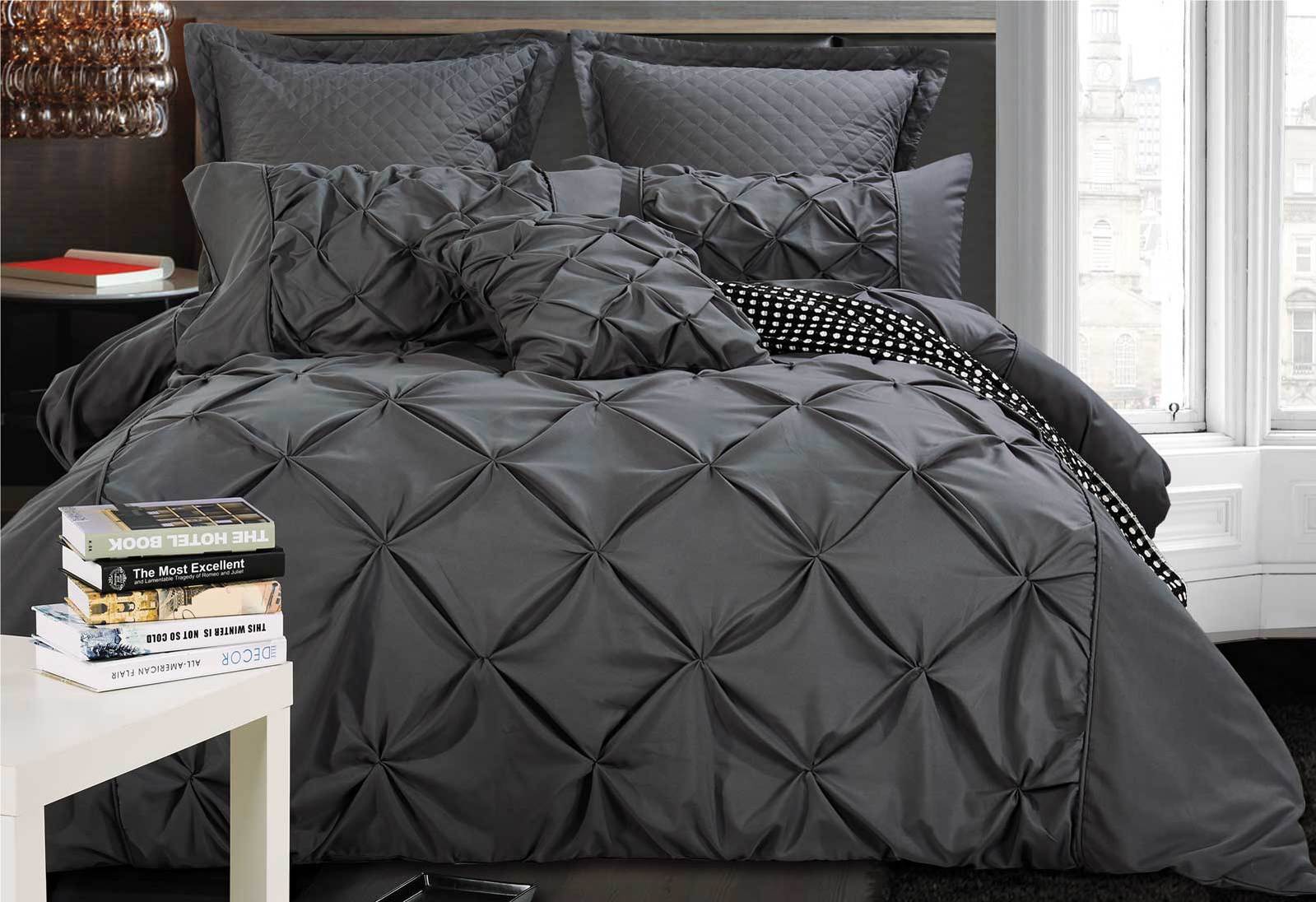 King Size Charcoal Pintuck Quilt Cover Set Interiors Domain