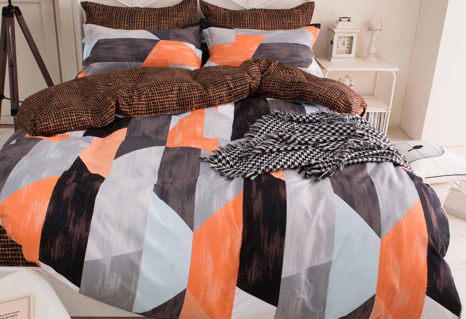 Queen Size Orange Black Quilt Cover Set Interiors Domain