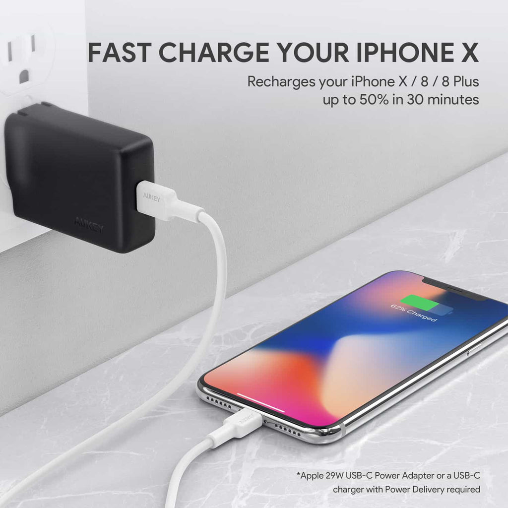 Aukey USB C lightning fast charge iphone X