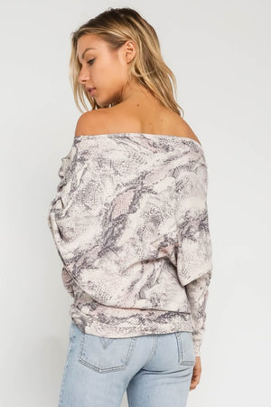 Blush Snake Off Shoulder Sweater