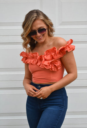 Let The Games Begin Ruffle Tube Top- Coral