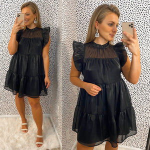 Iridescent Tiered Dress- Black