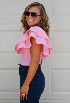 Love Story Ruffle Bodysuit-Pink // final sale