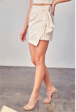 Stripe Tie Skirt- Taupe