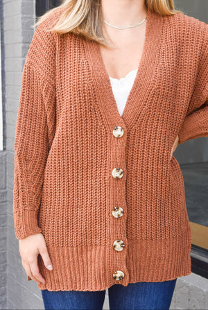 The Fireside Button Up Cardigan- Camel