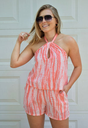 Coral Halter Romper