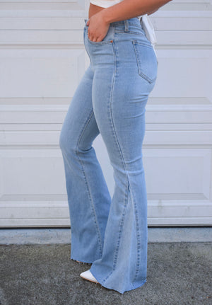 High Rise Two Tone Flare Jeans