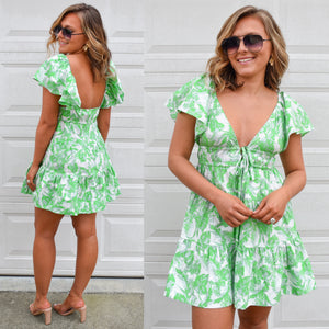 The August Mini Dress- Green Floral