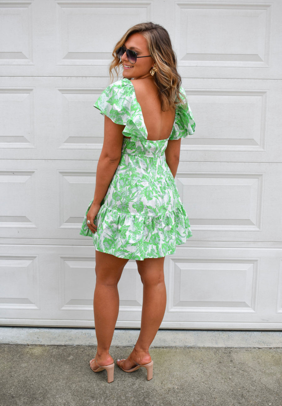 The August Mini Dress- Green Floral