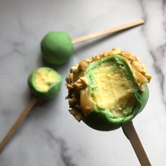 Three keto friendly caramel apple cheesecake pops