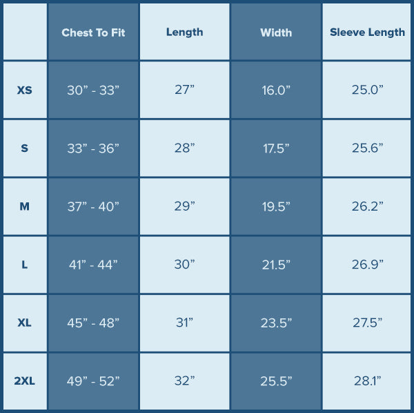 Long Sleeve Size Chart