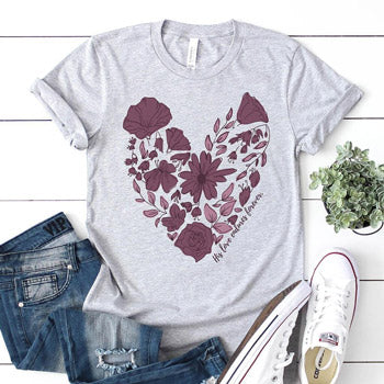 Gray women’s t-shirt with a floral heart design