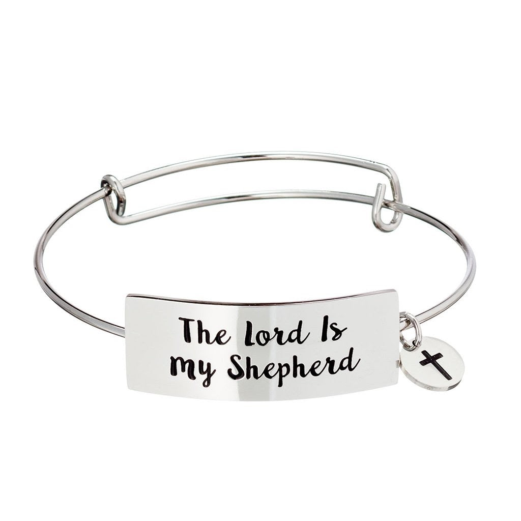  A silver bangle bracelet that says “The Lord is My Shepherd”