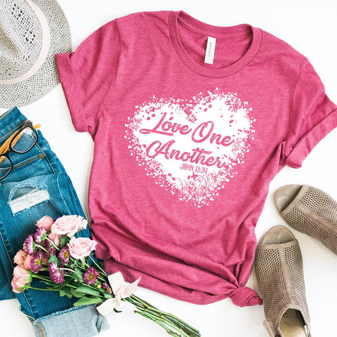 Love one another pink Christian shirt for Valentine's Day