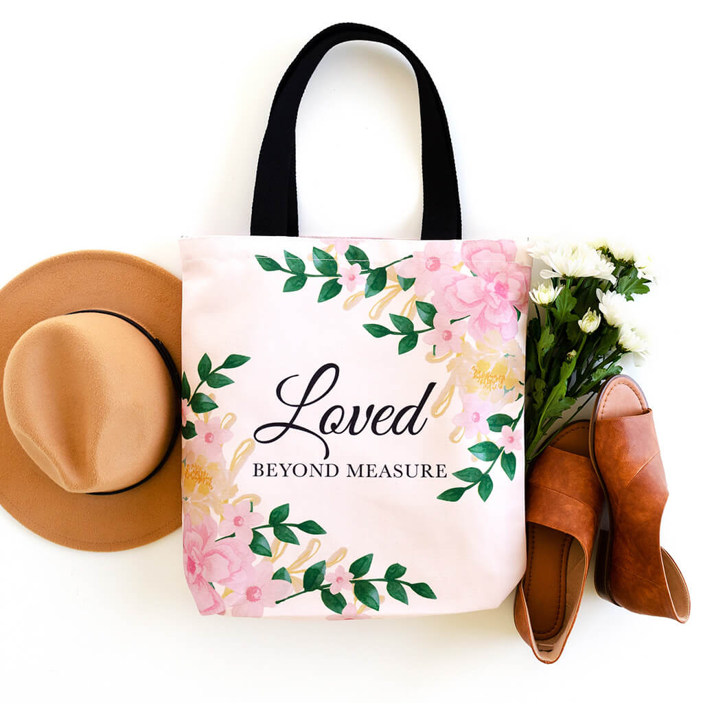 We Love Because He First Loved Us Christian Tote Bags - Corinthian's Corner