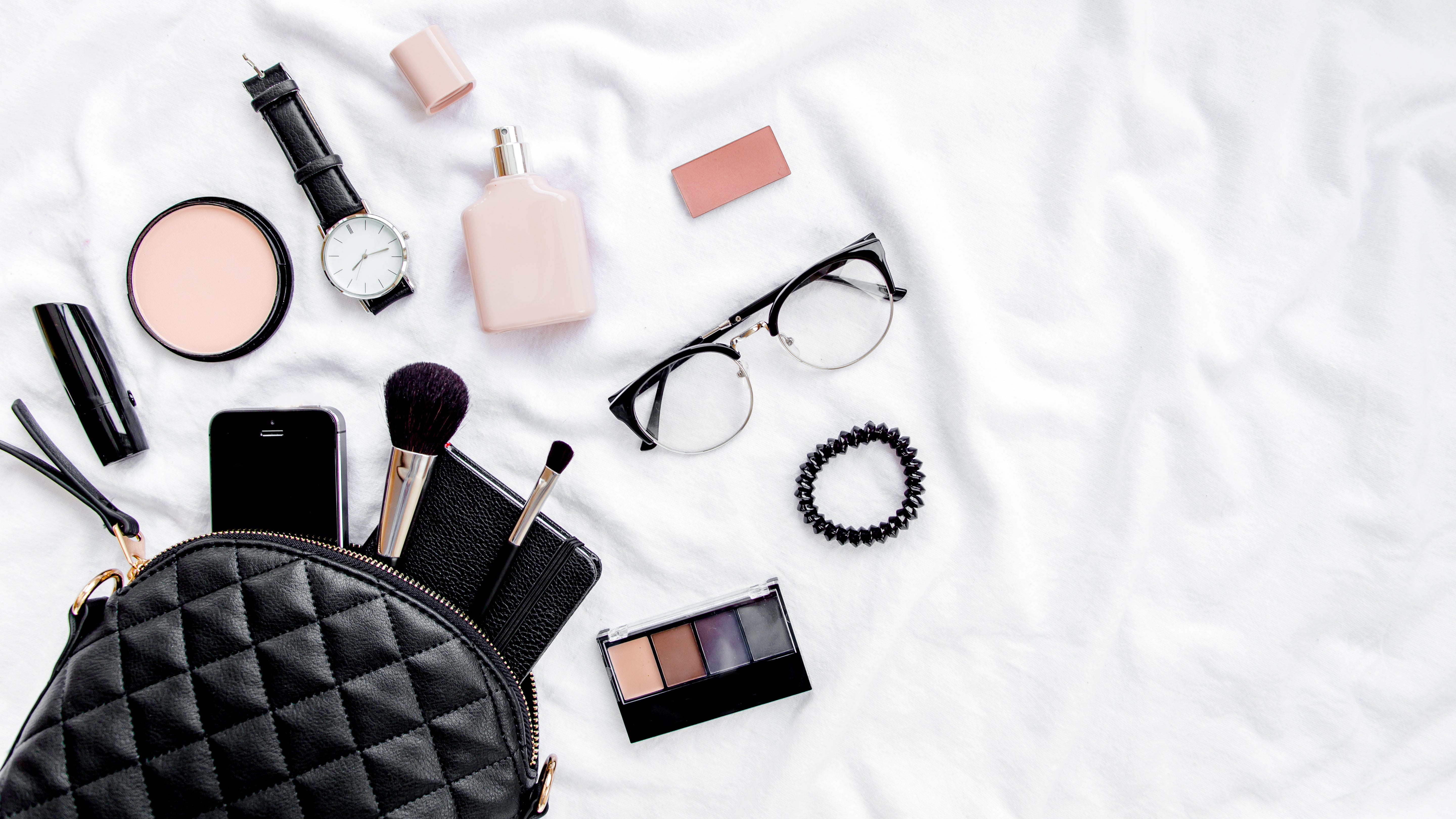 purse with essential cosmetics and accessories