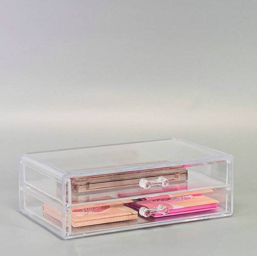 JUVITUS 2-Pack of Clear Plastic Stackable Drawer Organizer for Jewelry, Makeup, and Cosmetics, Size: Small