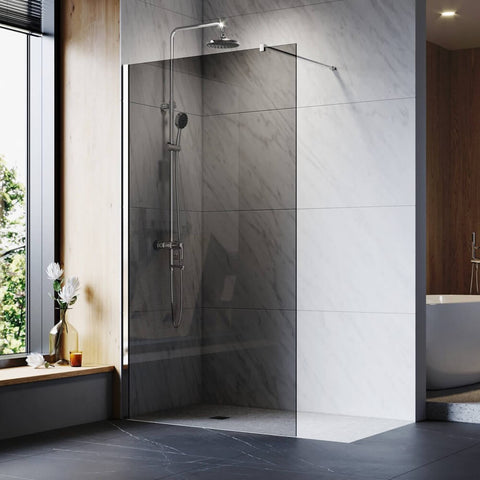 Elegant Showers Dark Gray Glass Silver Walk in Shower Screen