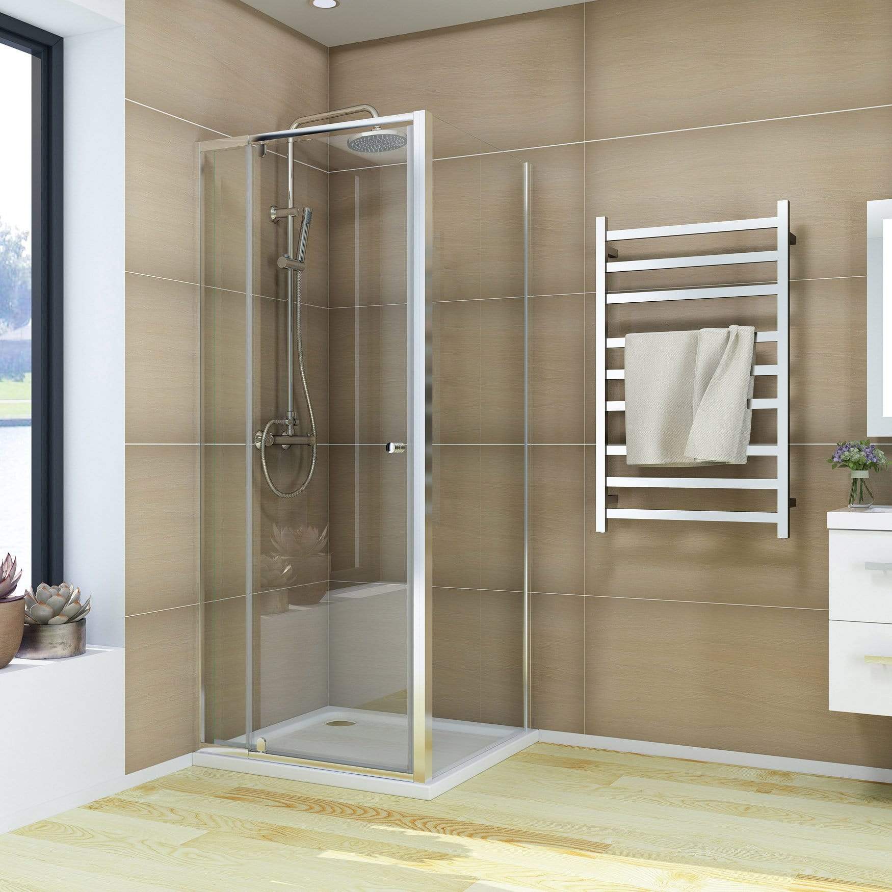 ELEGANT SHOWERS Semi-Frameless Pivot Shower Screen Cubical Adjustable - Elegant Showers AU product image