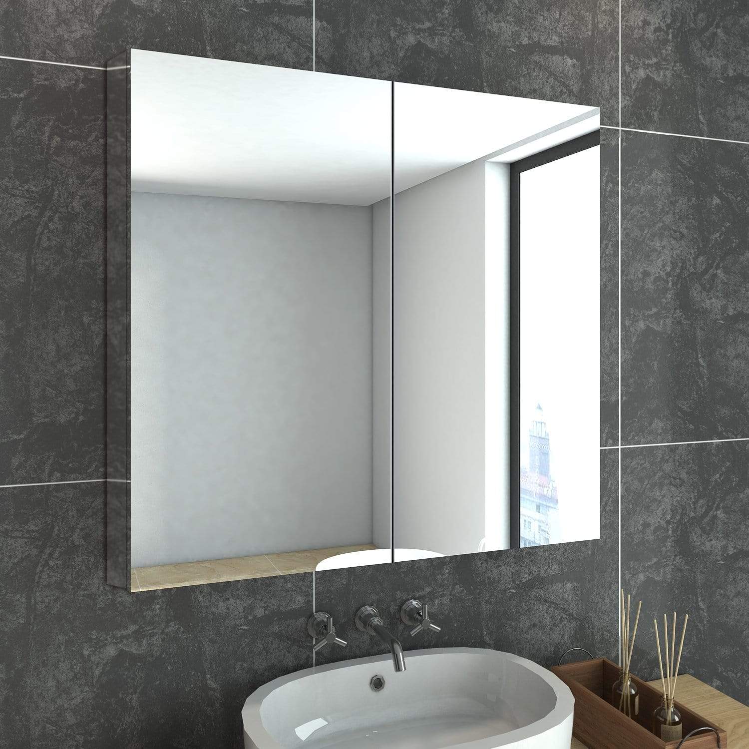 750x720mm Bathroom Mirror Cabinet Storage Polished ...