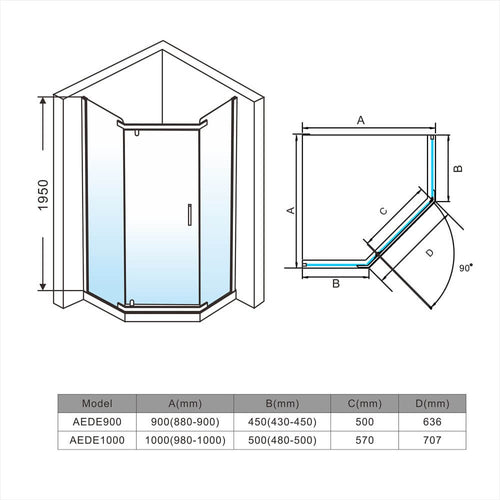 Diamond Semi Frameless Shower Screen with Pivot Door - Elegant Showers