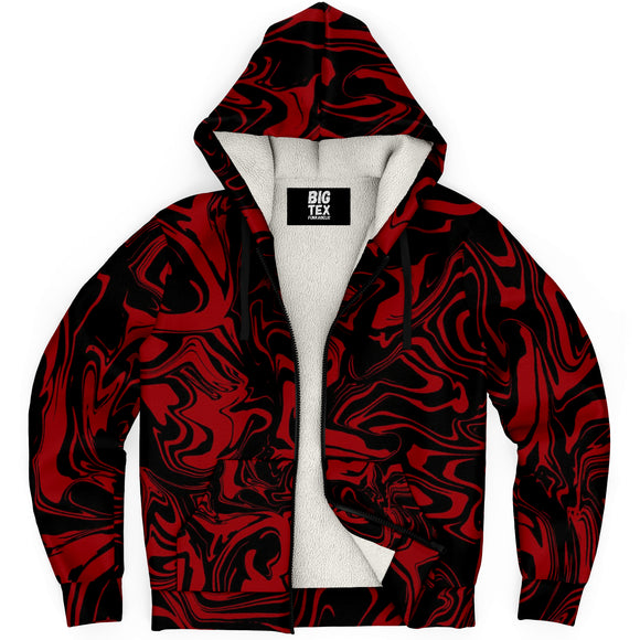 Crimson Red and Black Abstract Melt Sherpa Hoodie – BigTexFunkadelic