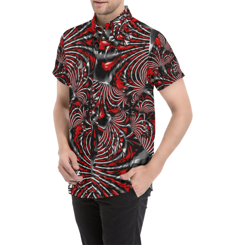 Crimson Burst Fractal Short Sleeve Button Up Shirt – BigTexFunkadelic