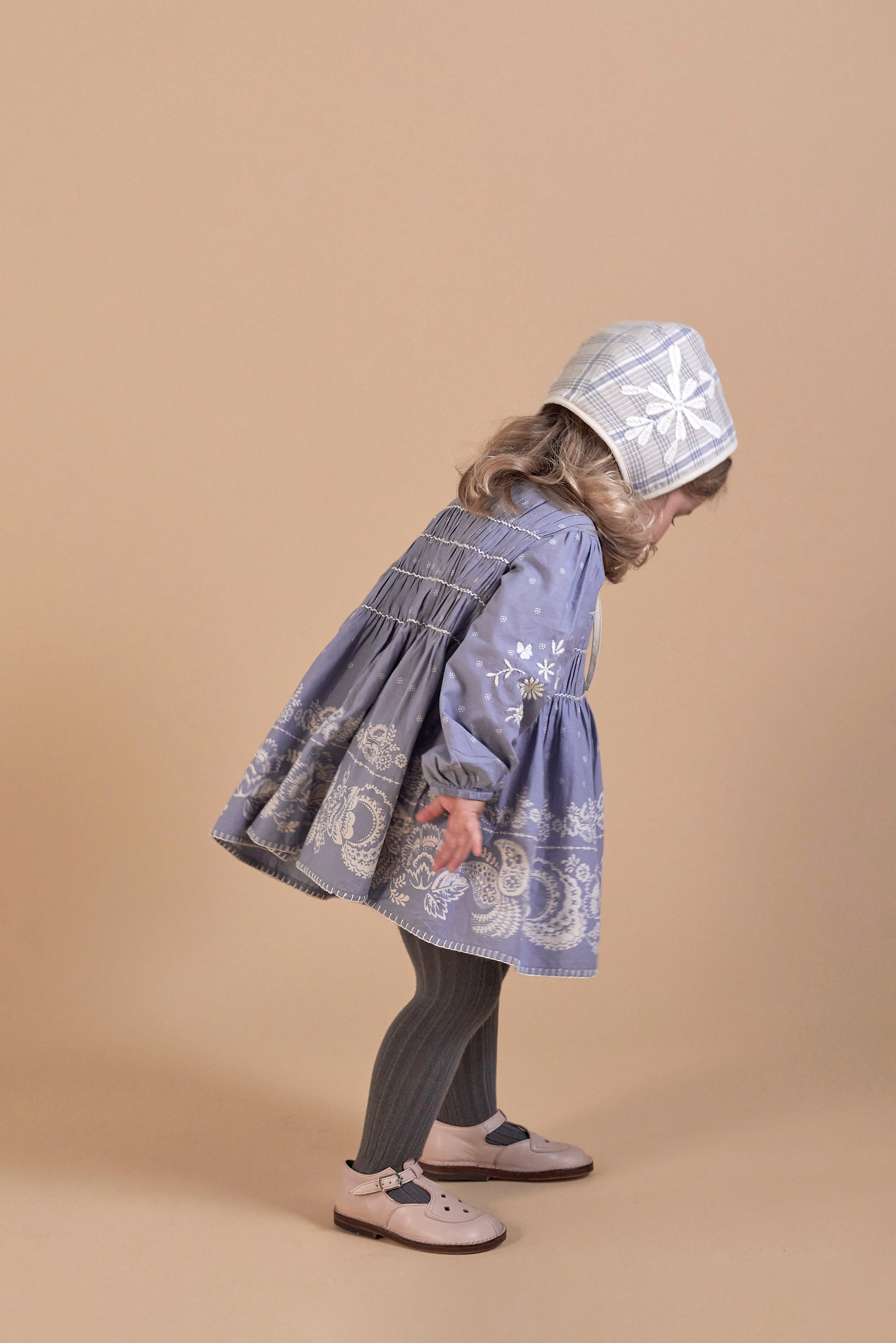 NETTIE BONNET- MINI FARM CHECK BLUE