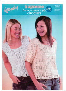 Crochet Pattern Leaflet Wendy 5043 4ply Ladies Lacy Tops