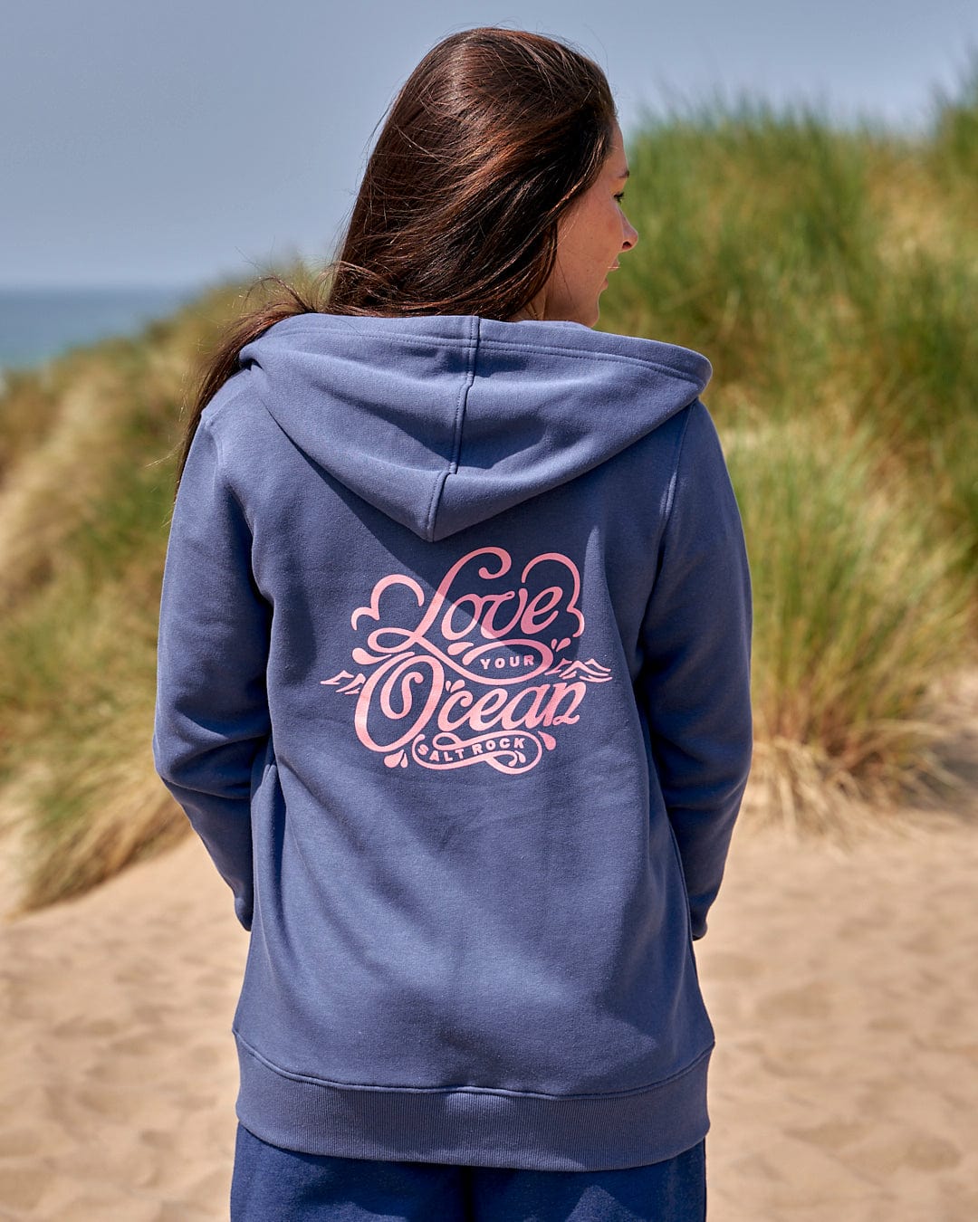 Love Your Ocean - Womens Zip Hood - Dark Blue