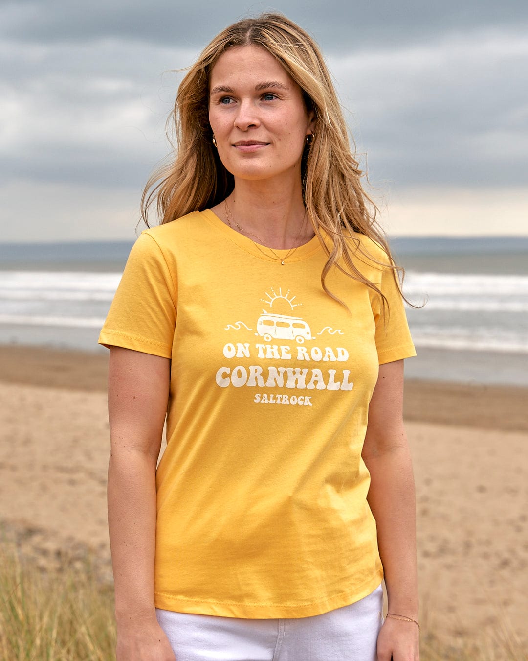 On The Road Cornwall - Womens Short Sleeve T-Shirt - Yellow