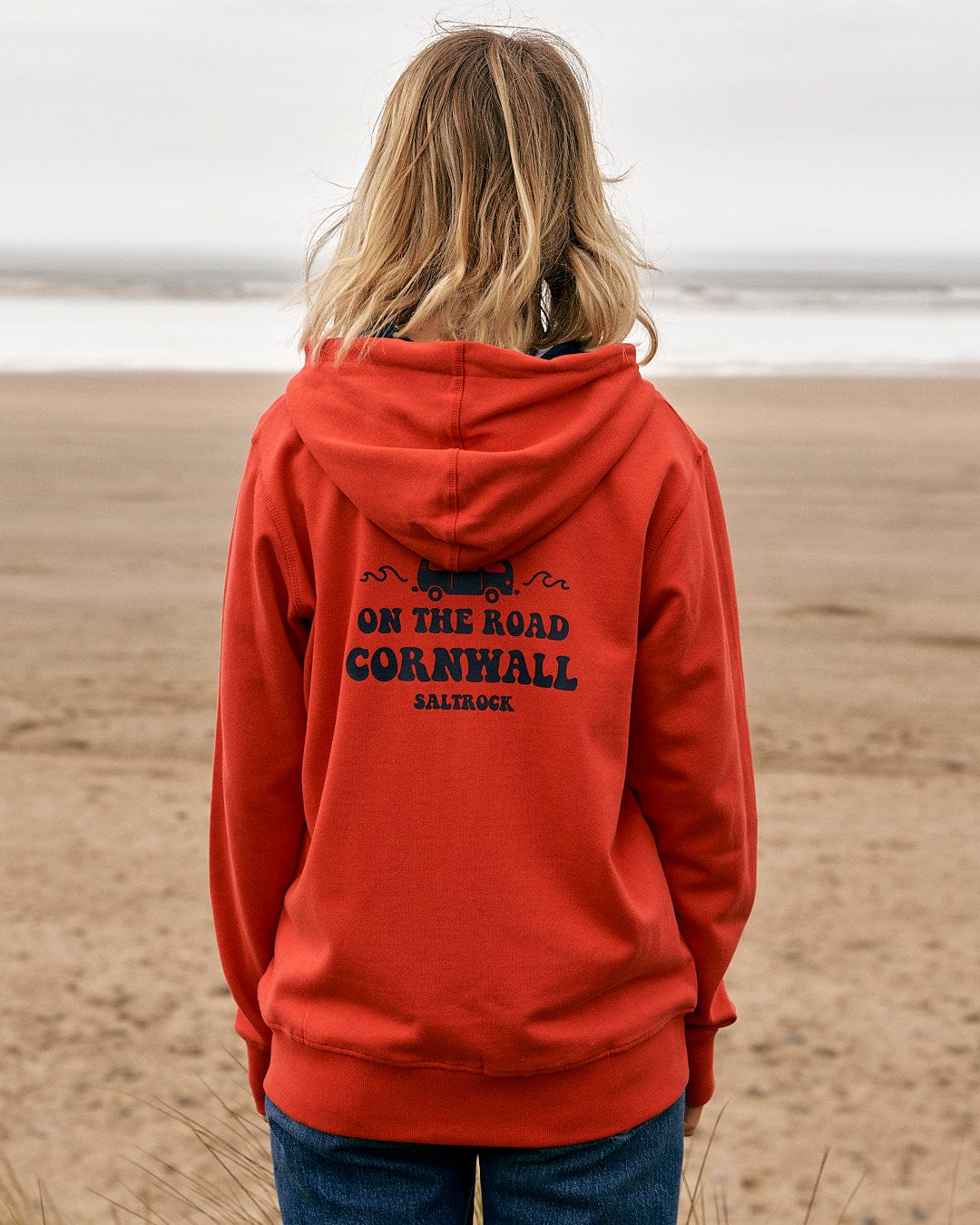 On The Road Cornwall - Womens Zip Hoodie - Red