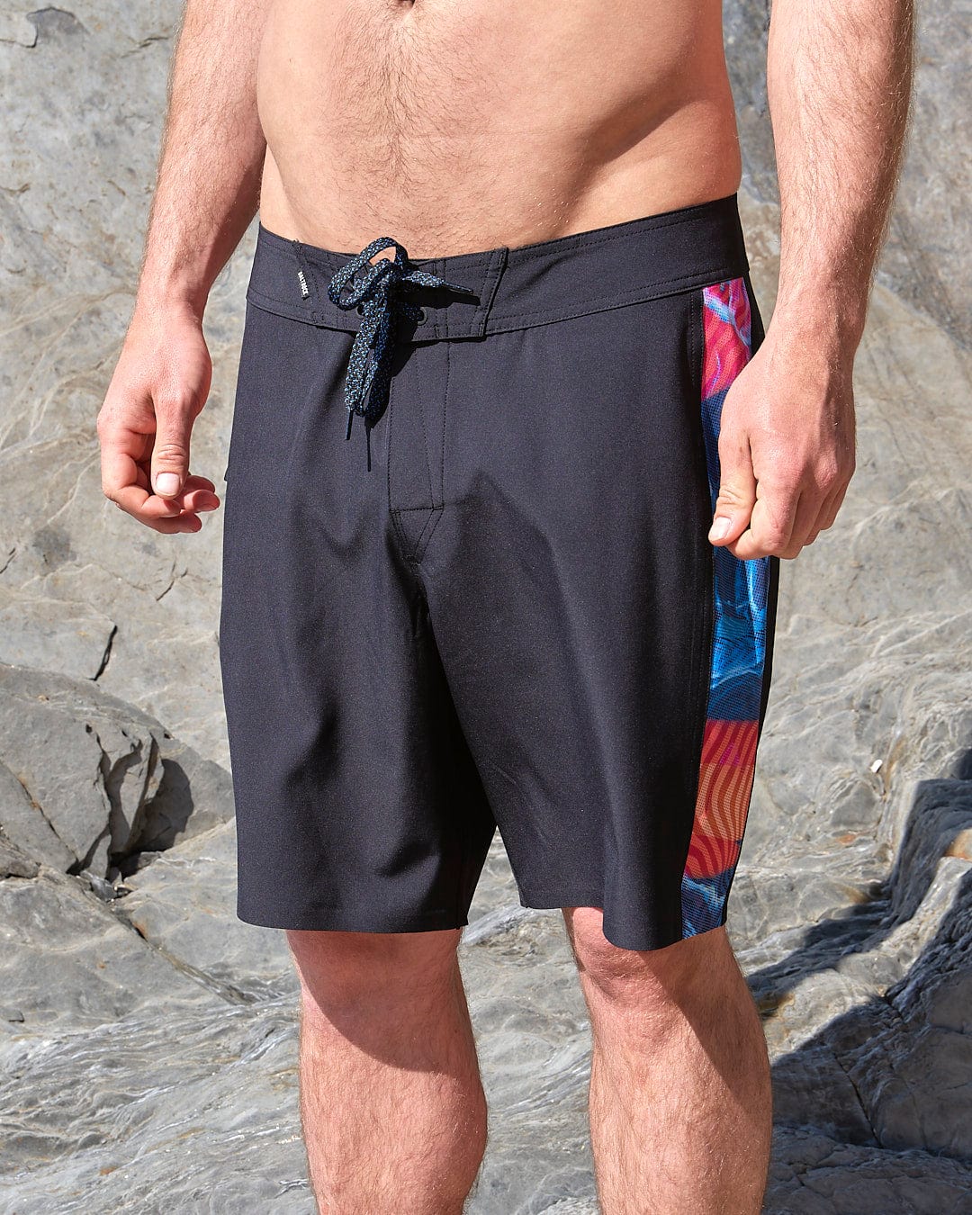 Poolside Panel - Mens Recycled 4-Way Stretch Boardshort - Black