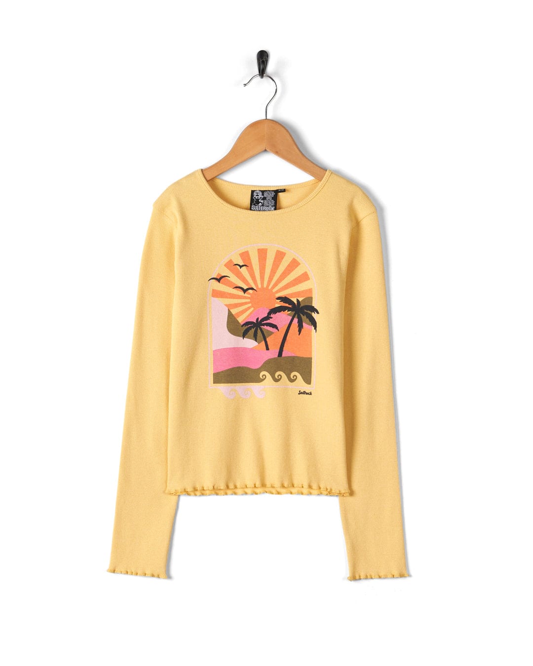 Retro Seascape - Kids Long Sleeve T-Shirt - Yellow, Yellow / 11-12 Years