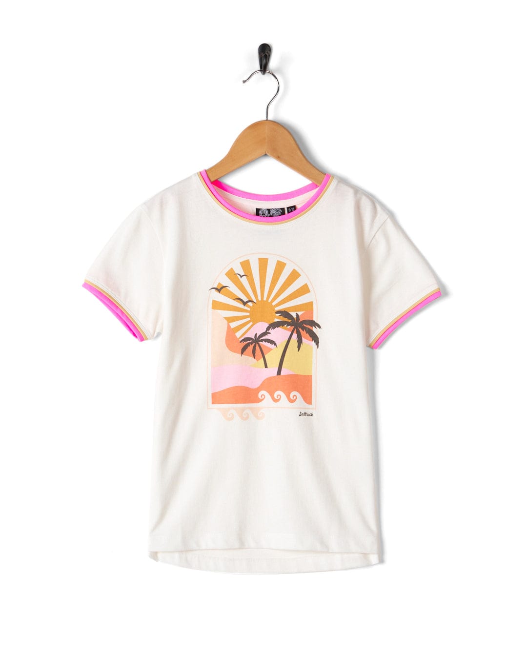 Retro Seascape - Kids Short Sleeve T-Shirt - White, White / 9-10 Years