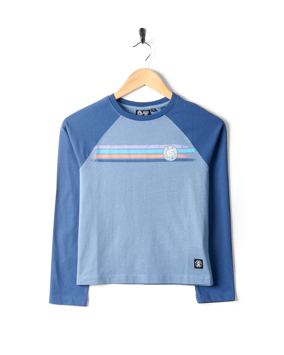 Spray Stripe - Kids Raglan Long Sleeve T-Shirt - Blue, Blue / 7/8