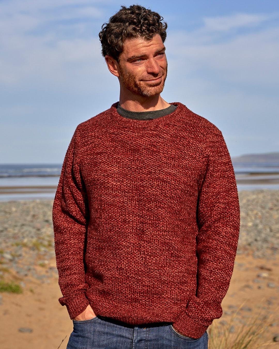 Cedar - Mens Long Sleeve Knitted Crew - Red