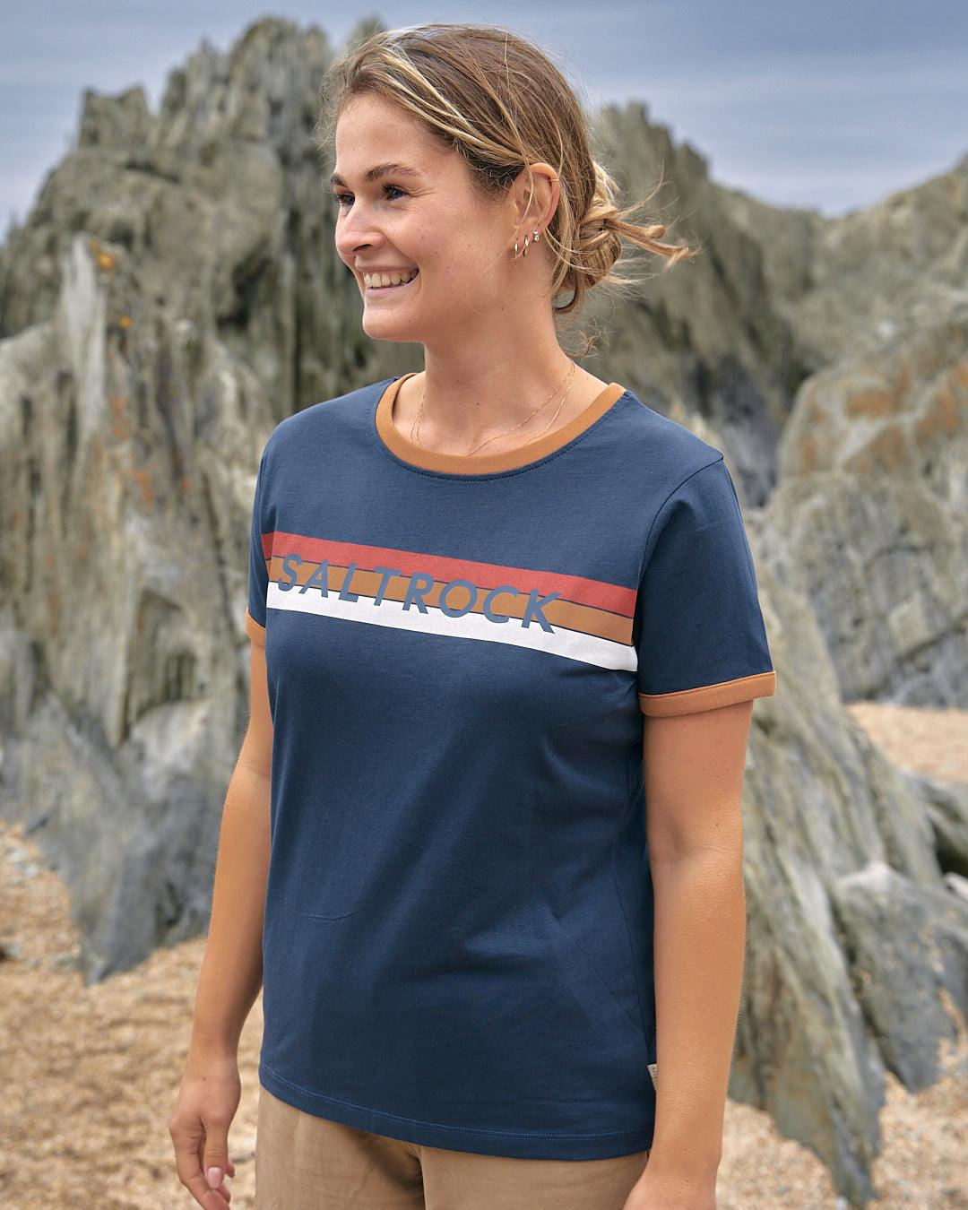 Classic Stripe - Womens Short Sleeve Ringer T-Shirt - Dark Blue
