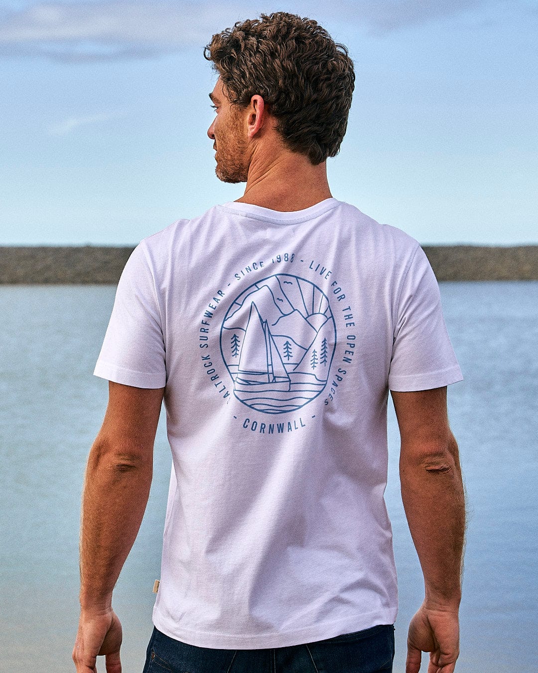 Cornwall Sailaway Outline - Mens Short Sleeve T-Shirt - White