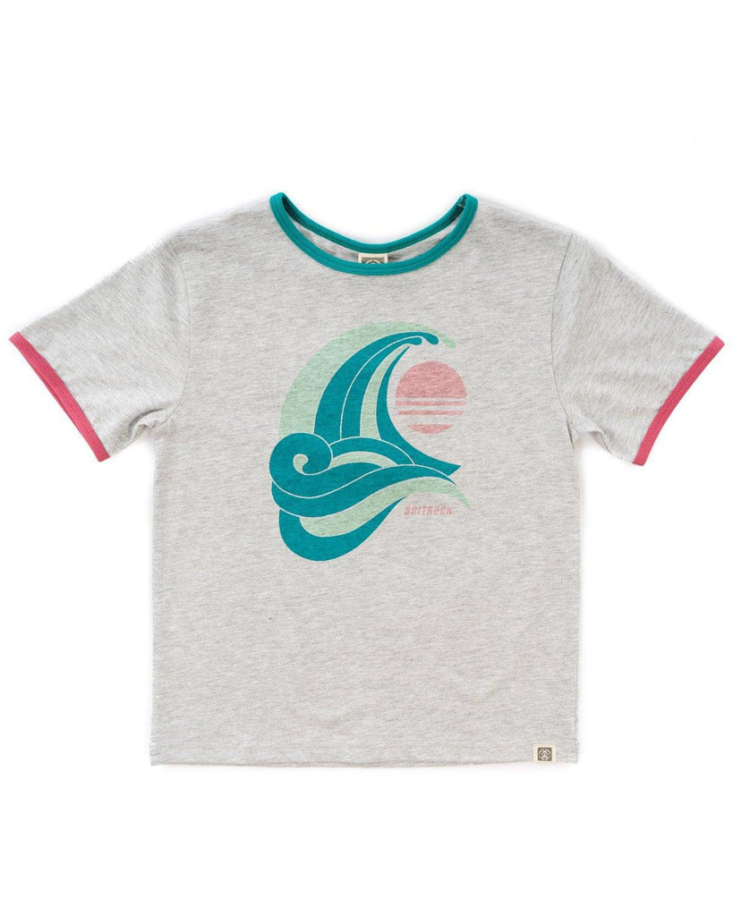 Waves - Girl's Ringer T-Shirt - Grey - 7-13 Yrs 