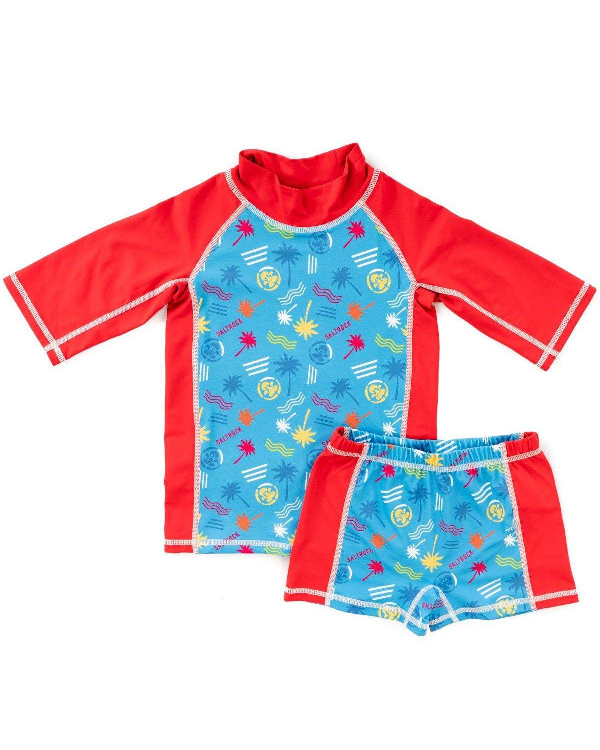 Tropical Mix - Kids Sunsuit - Blue/Red, Blue / 3-4 Years