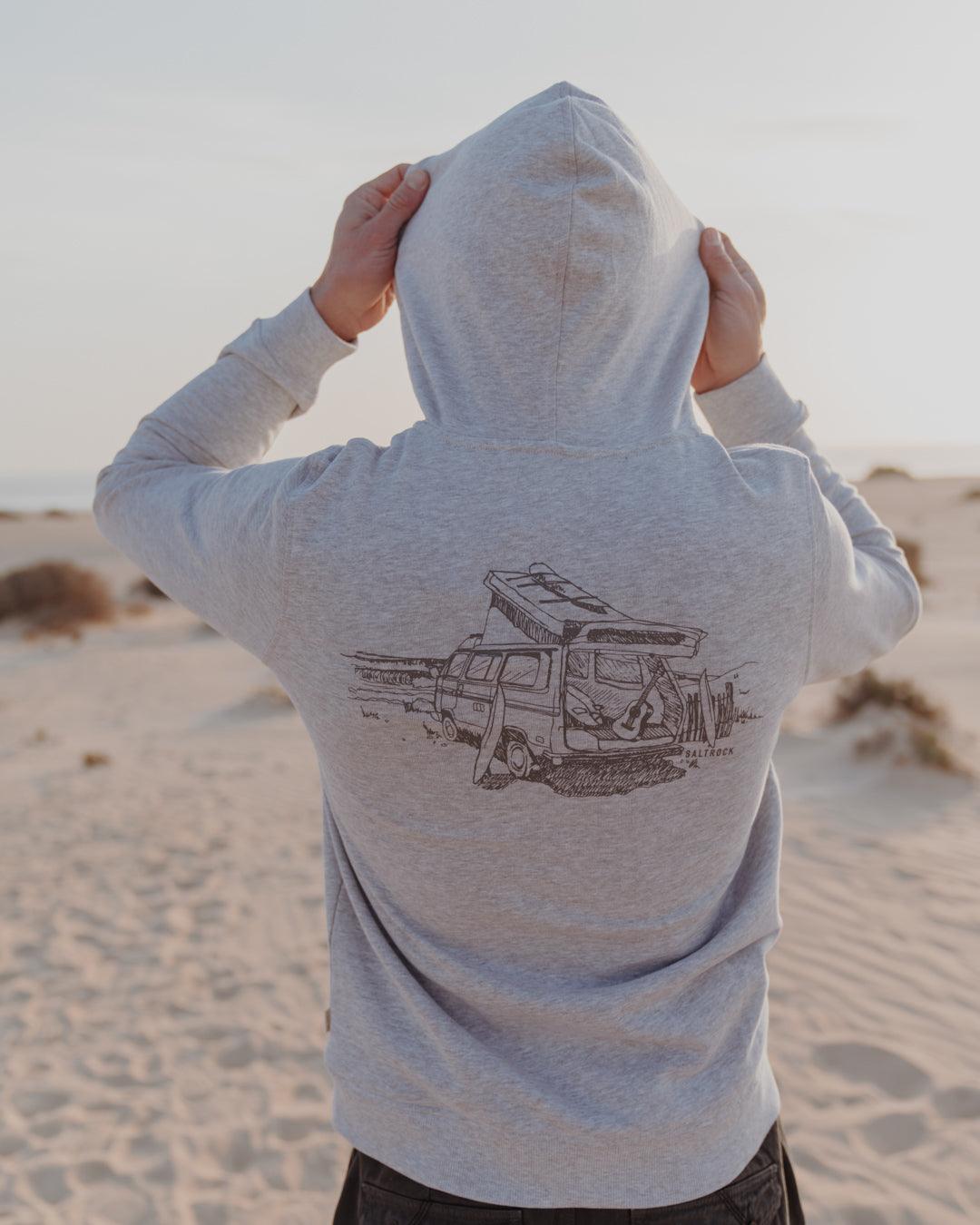 Sea View - Mens Zip Hoodie - Grey