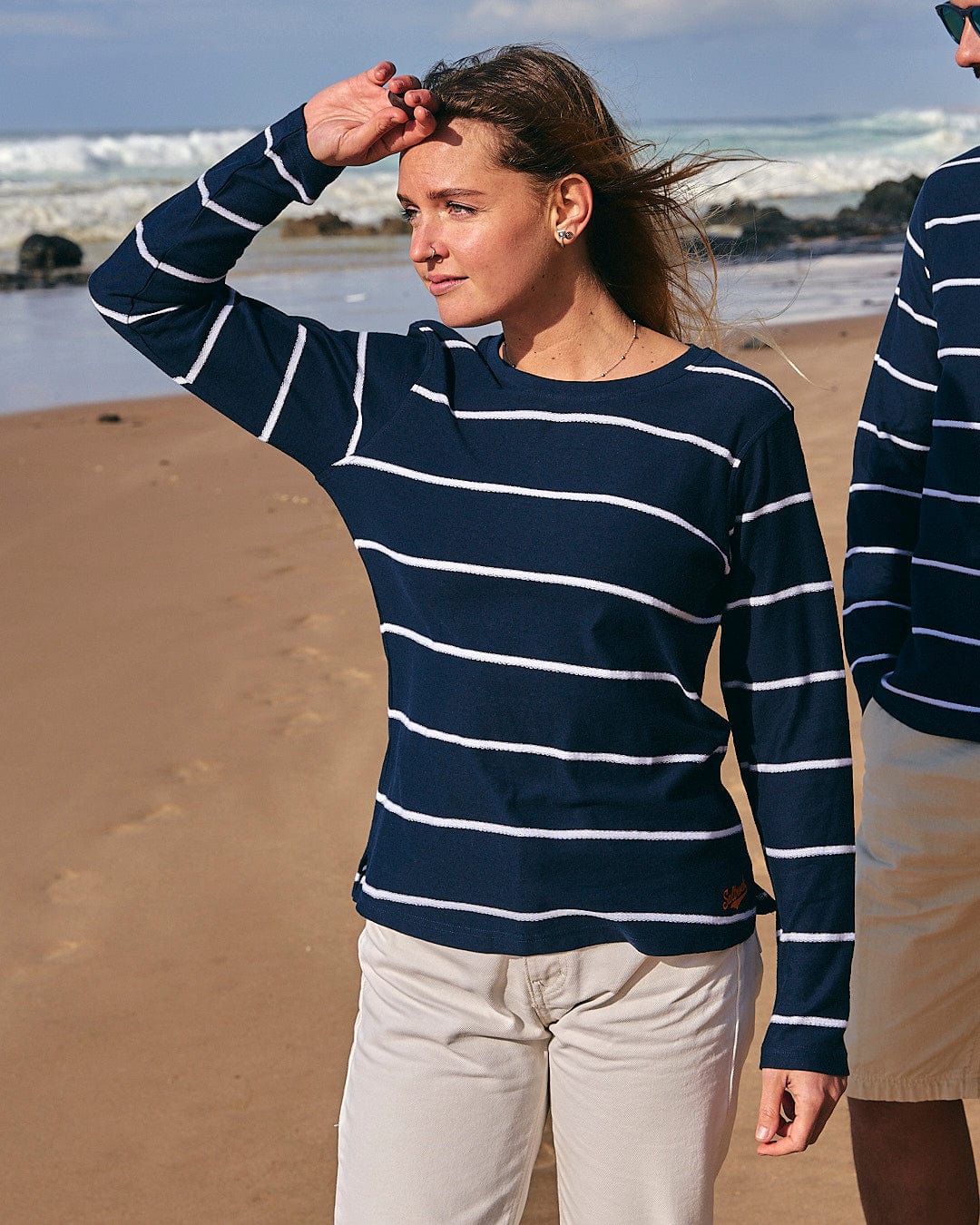 Hartland - Womens Striped Long Sleeve Tee - Blue