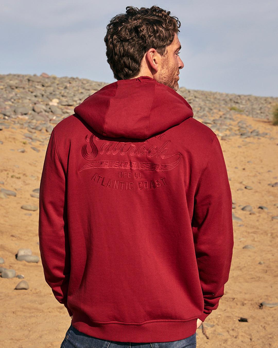 Home Run - Mens Embroided Borg Lined Zip Hoodie - Red