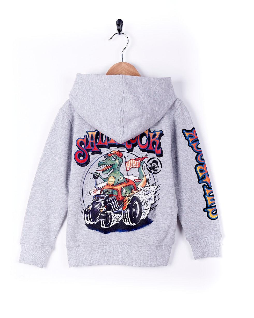 Hot Rod Dino - Kids Zip Hoodie - Grey