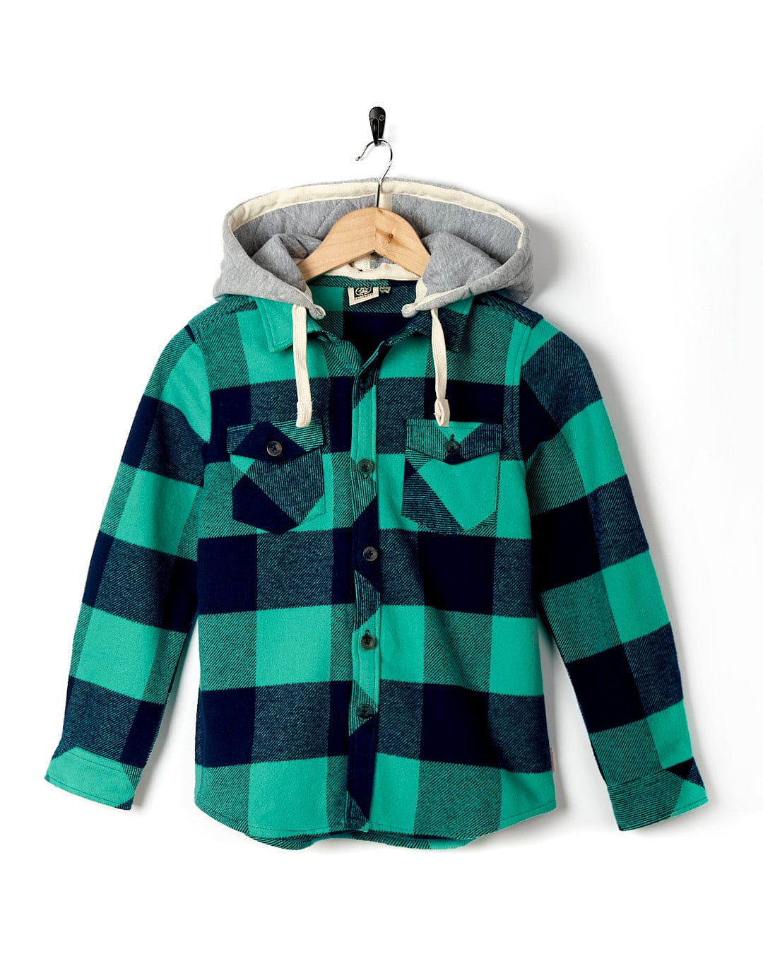 Lazer - Kids Check Hooded Shirt - Green