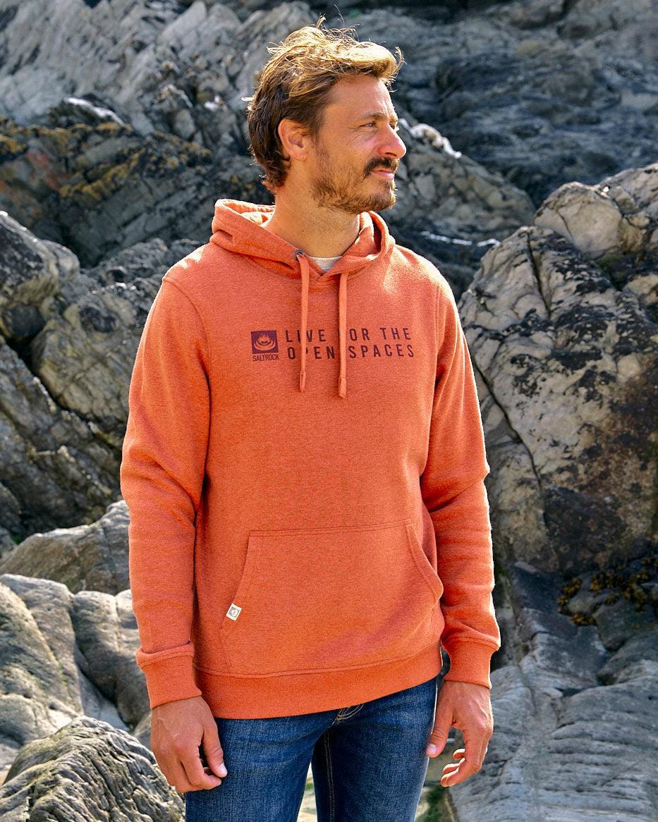 Live For The Open Spaces - Mens Pop Hoody - Dark Orange