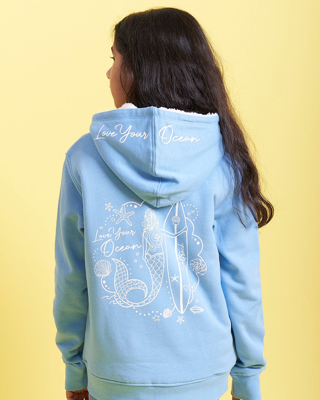 Mermaid Surf - Kids Lined Zip Hoodie - Light Blue