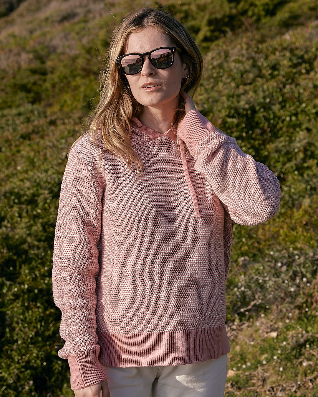 Poppy - Womens Knitted Pop Hoodie - Mid Pink