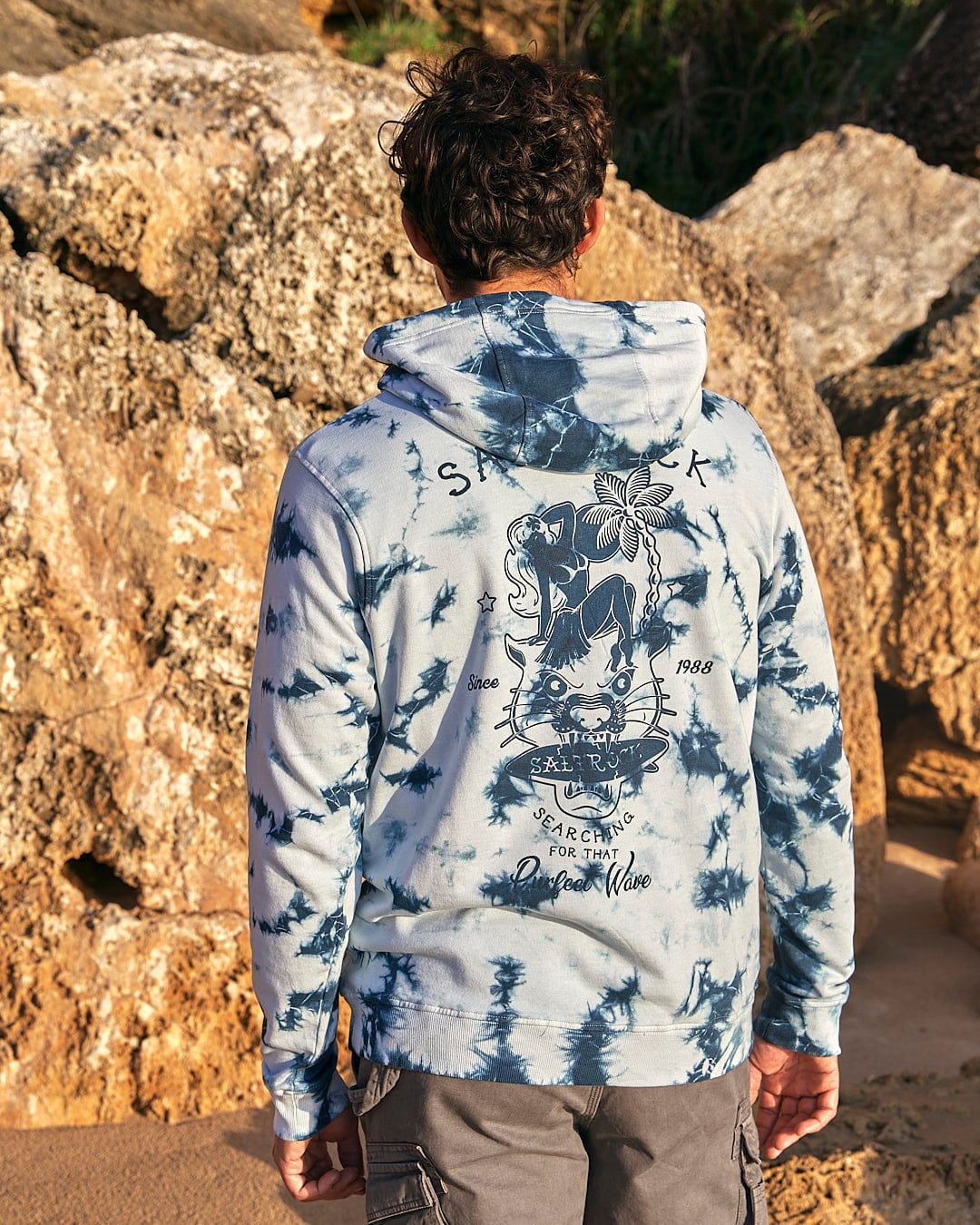 Purfect Wave - Mens Tie Dye Pop Hoodie - Light Blue